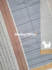 SUTI STRIPE BUTTA COTTON SAREE LIGHT GREY