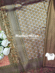 GANGOTRI TISSUE SILK SAREE DUSTY RED GREEN