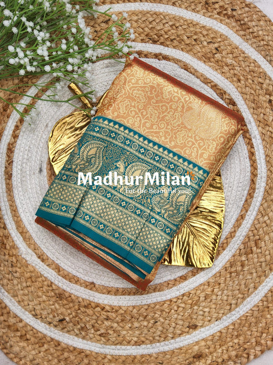 APSARA TISSUE SILK SAREE GOLDEN RUST RAMA