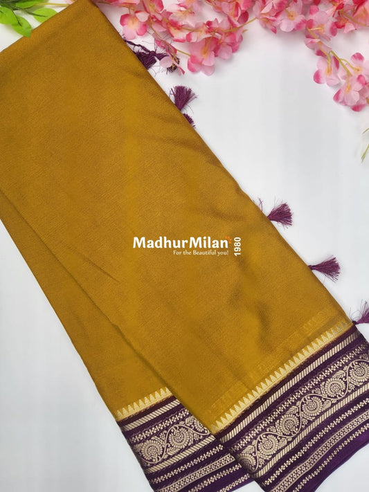 SEMI CREPE SILK SAREE GOLD PURPLE