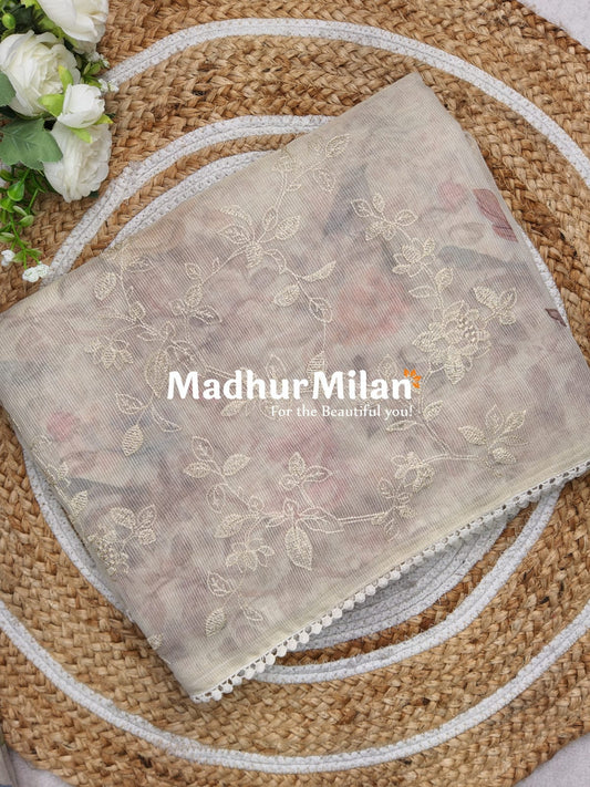 GOLD TISSUE EMBROIDERY WORK SAREE DUSTY ROSE PINK