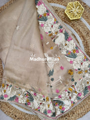 EMBROIDERY BORDER TISSUE ORGANZA SAREE DUSTY GOLD