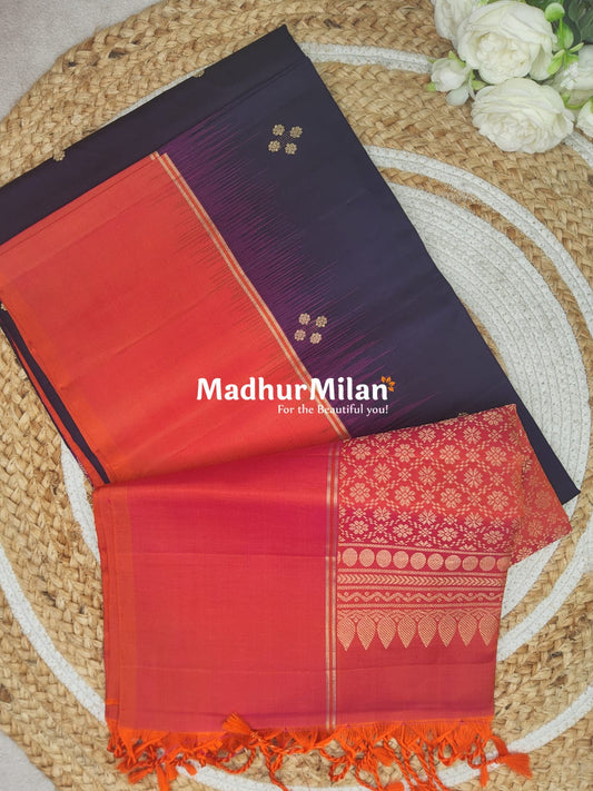 UPPADA SOFT SILK SAREE NAVY BLUE PEACH