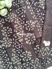 BHAGALPURI BATIC PRINT SAREE BROWN