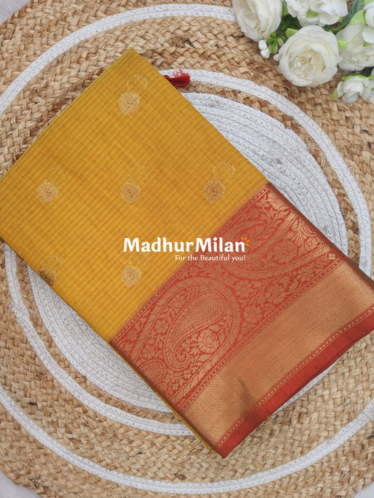 BANARASI KORA SILK SAREE YELLOW