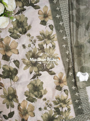 FLORAL TISSUE SAREE DUSTY GREEN