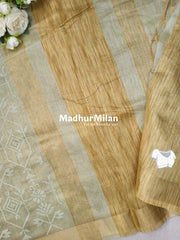 EMBROIDERY KORA SILK COTTON SAREE PISTA