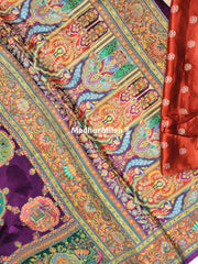 PASHMINA SATIN BROCADE SAREE PURPLE