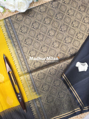 STRIPES BUTTA SOFT SILK SAREE YELLOW BLACK