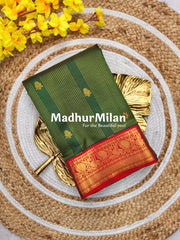 KORVAI CHECKS BUTTA BORDER SAREE GREEN RED