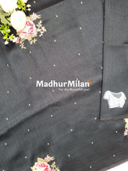 SATTVA RAW SILK EMBROIDERY WORK SAREE DARK GREEN