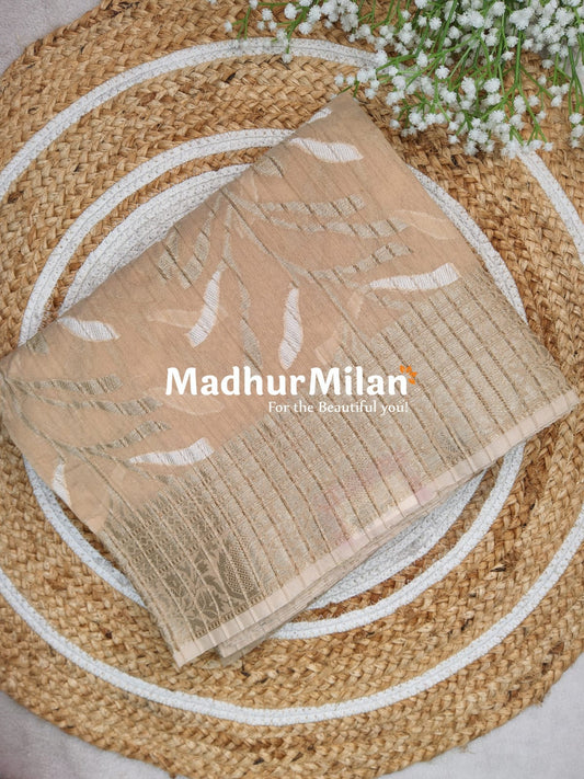 CRUSHED KORA COTTON SAREE BEIGE