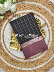 KANCHI SMALL CHECKS SAREE BLACK ONION PINK