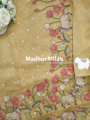 LENIN TISSUE WORK SAREE DUSTY YELLOW