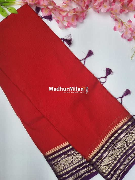 SEMI CREPE SILK SAREE RED PURPLE
