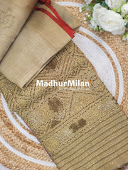 LENIN TISSUE EMBROIDERY WORK SAREE BEIGE