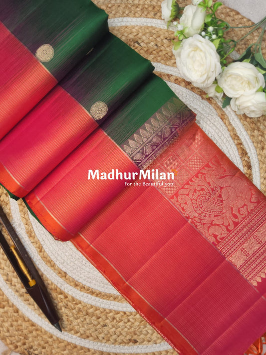 STRIPES BORDER BUTTA SOFT SILK SAREE GREEN PEACH