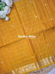 CHECKS BUTTA BORDER SOFT SILK SAREE YELLOW PEACH