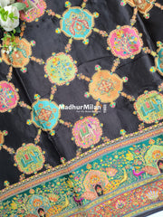 PASHMINA SATIN BROCADE SAREE BLACK