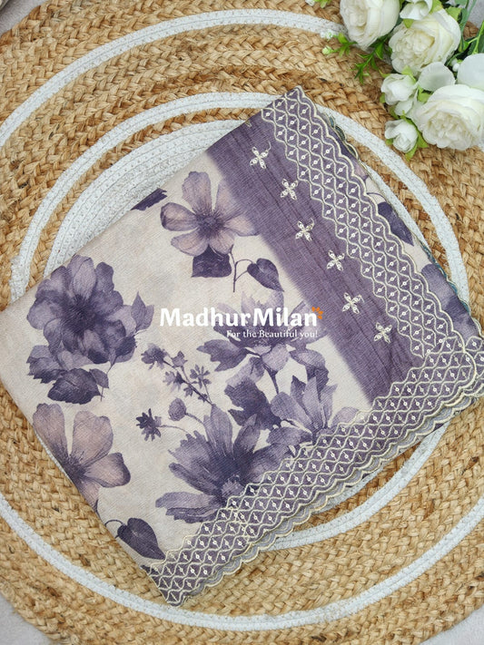 FLORAL TISSUE SAREE DUSTY PURPLE