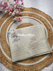 SEMI TUSSER FLORAL PRINTED BORDER EMBRIODERY SAREE - DUSTY GREY