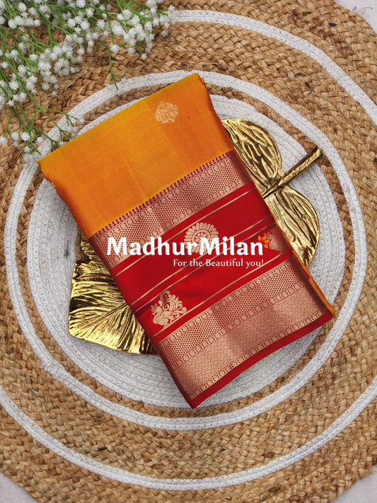 KANCHI BUTTA BENTEX BORDER SAREE GOLDEN YELLOW RED
