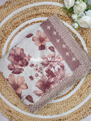 FLORAL TISSUE SAREE DUSTY BROWN