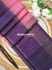 CHECKS BORDER BUTTA SOFT SILK SAREE ROSE PINK PURPLE