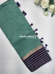 8 LINE BORDER ASSAM SILK SAREE GREEN PURPLE