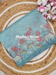 LENIN TISSUE WORK SAREE DUSTY BLUE