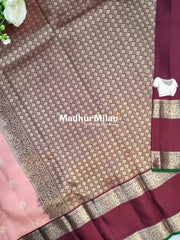 KANCHI STRIPES BUTTA BENTEX BORDER SAREE PEACH MAROON