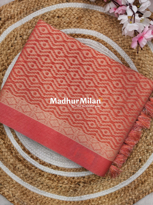 SWISS COTTON SAREE PEACH