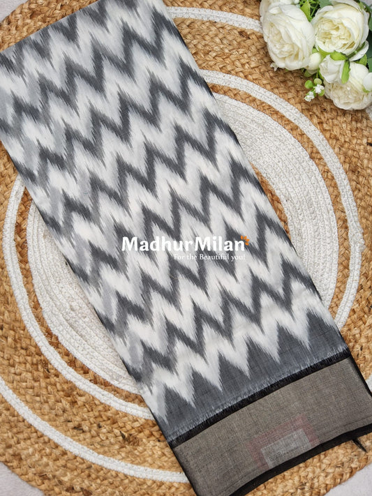 POCHAMPALI SILK COTTON SAREE WHITE BLACK