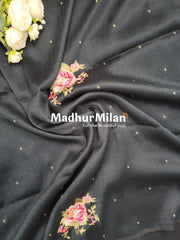 SATTVA RAW SILK EMBROIDERY WORK SAREE DARK GREEN