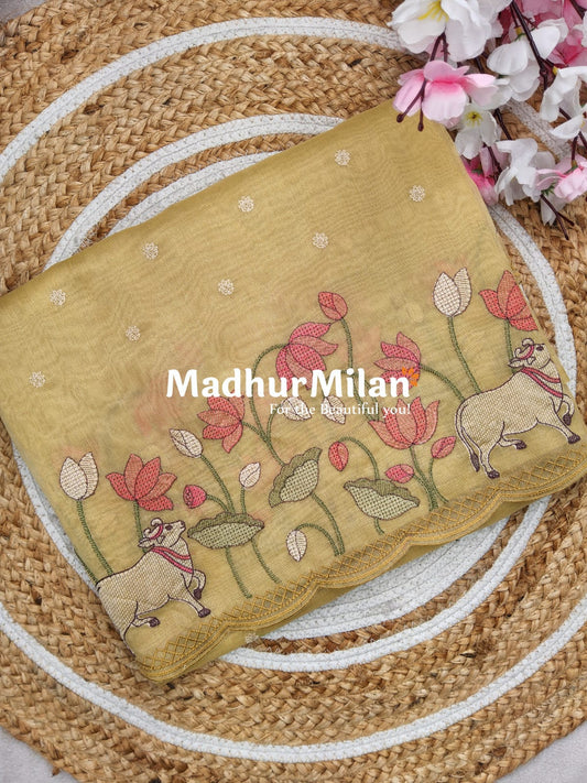 LENIN TISSUE WORK SAREE DUSTY YELLOW