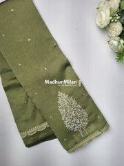 KUSHI SILK EMBROIDERY WORK SAREE LIGHT SEA GREEN