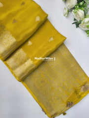 BANARASI BUTTA RUSSIAN CREPE SAREE LEMON YELLOW