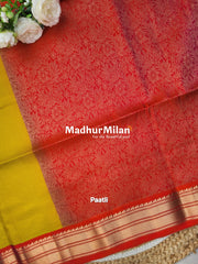 LINES BODY BORDER PATTLY SOFT SILK SAREE LEMON YELLOW PEACH