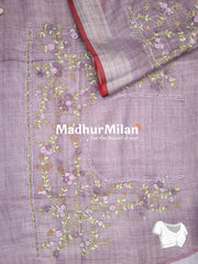 LENIN TISSUE EMBROIDERY WORK SAREE DUSTY ROSE PINK