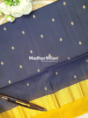 BUTTA STRIPES BORDER SOFT SILK SAREE NAVY BLUE YELLOW