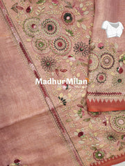 LENIN TISSUE EMBROIDERY WORK SAREE DUSTY PINK