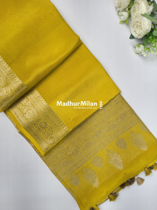 MAYA BANARASI RUSSIAN CREPE SAREE LIME