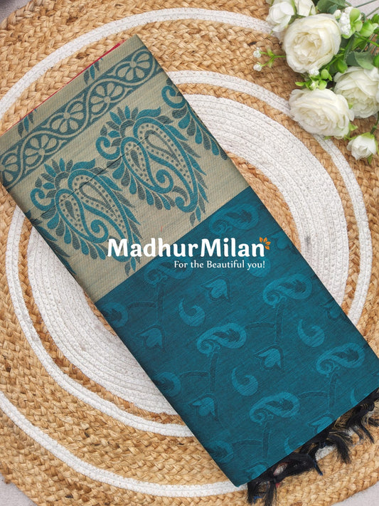 SUTI EMBOSE BORDER COTTON SAREE RAMA