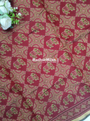 AJRAK PRINT KAJU SILK SAREE MAROON