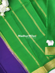 JARI BORDER 3 INCH PURE CREPE SILK SAREE VOILET GREEN