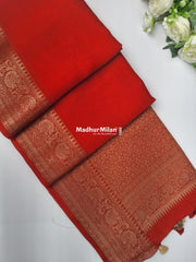 BANARASI BAMBO0 RAW SILK SAREE RED