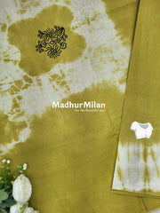 CHUNADI BLOCK PRINTED COTTON SAREE LEMON GREEN