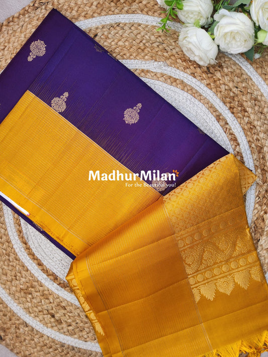 STRIPES BORDER BUTTA SOFT SILK SAREE PURPLE YELLOW