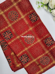 CHECKS AJRAKH PRINT GAJI MODAL SAREE RED