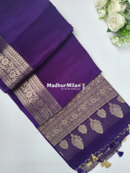 MAYA BANARASI RUSSIAN CREPE SAREE PURPLE